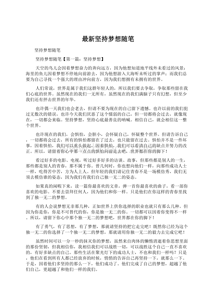 最新坚持梦想随笔Word文件下载.docx