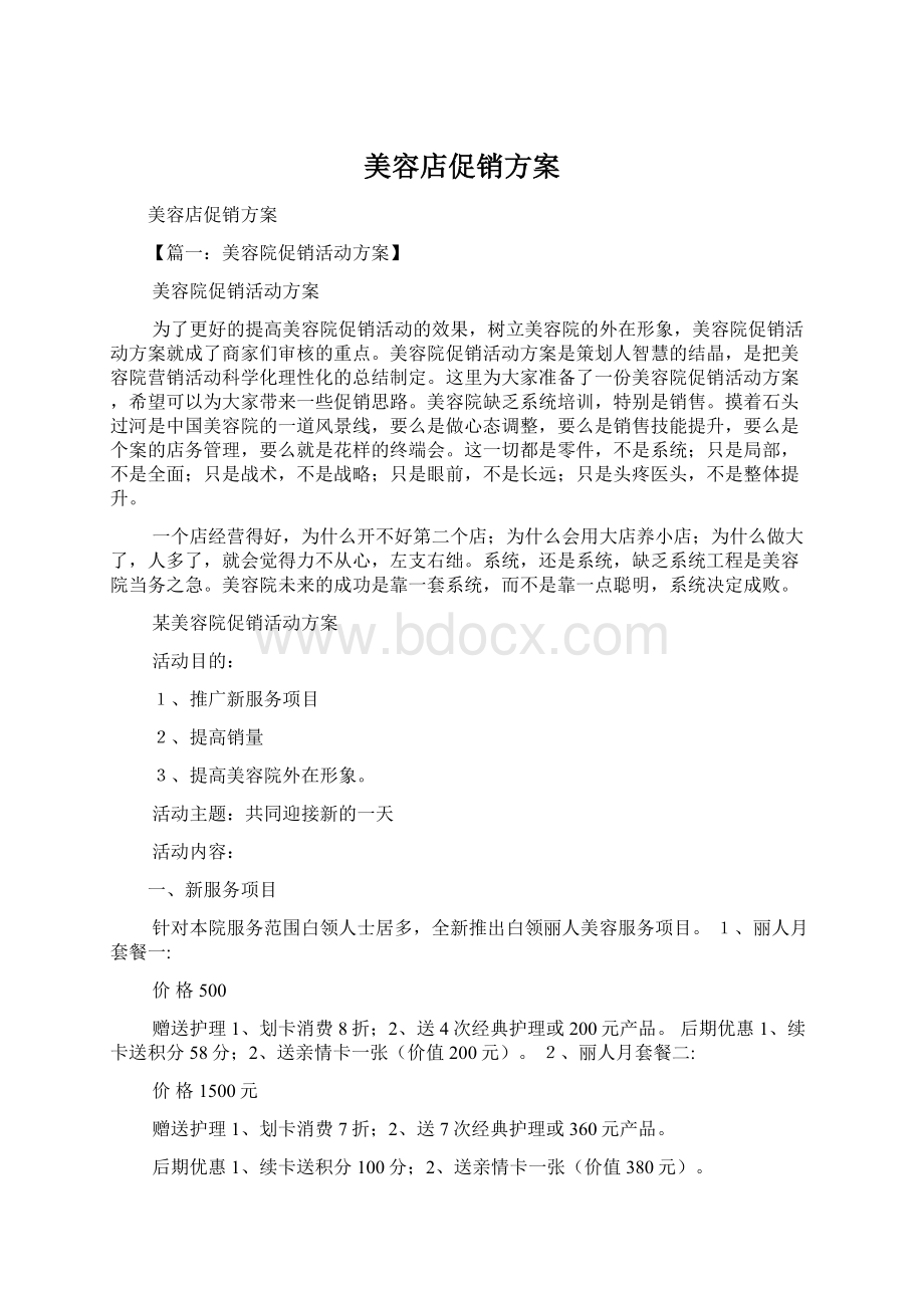 美容店促销方案文档格式.docx