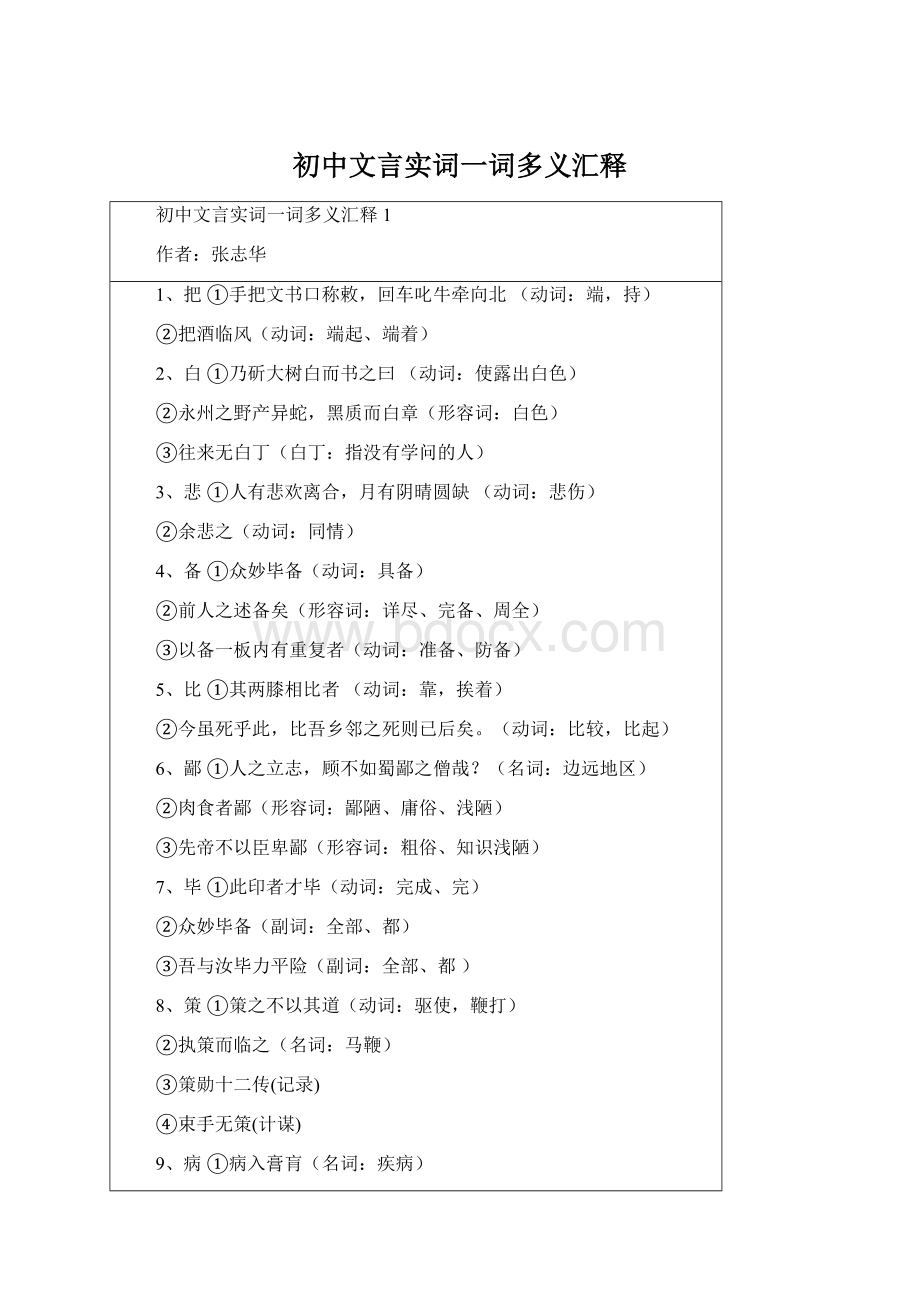 初中文言实词一词多义汇释Word文档下载推荐.docx