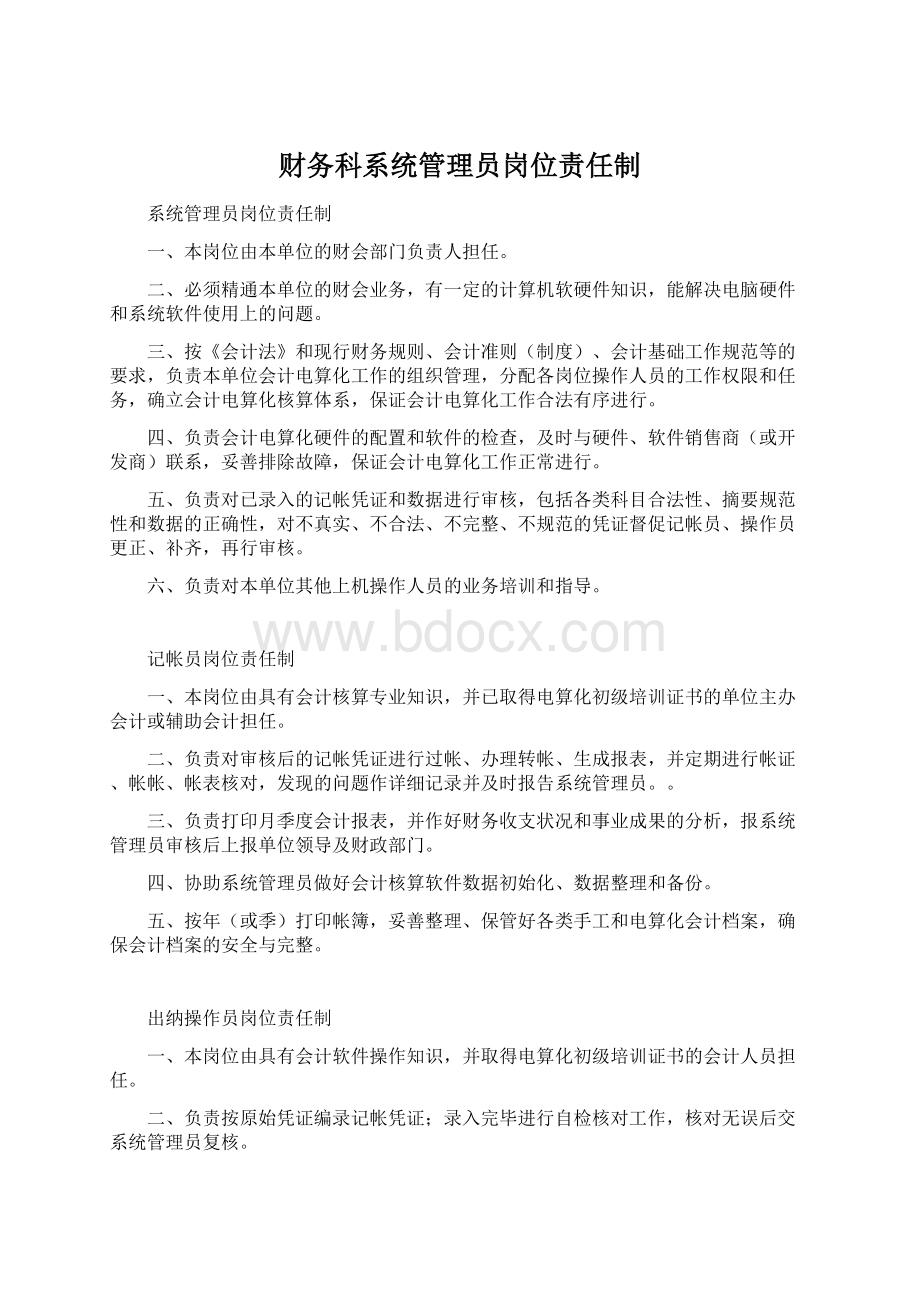 财务科系统管理员岗位责任制.docx