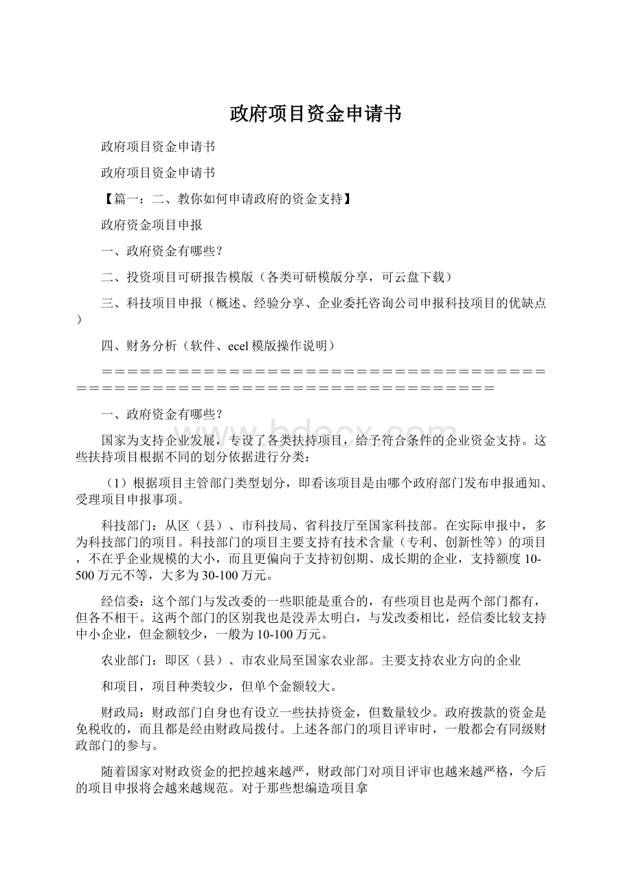 政府项目资金申请书文档格式.docx_第1页