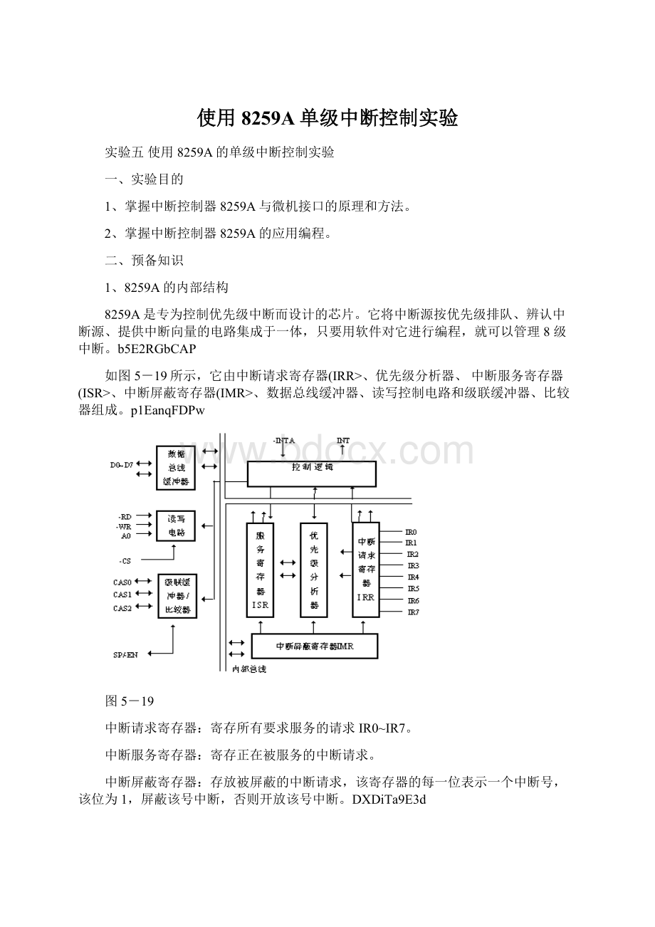 使用8259A单级中断控制实验Word下载.docx