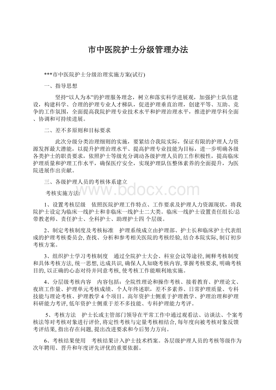 市中医院护士分级管理办法.docx