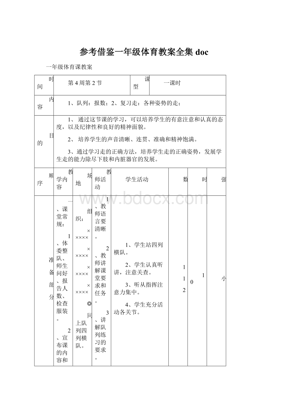 参考借鉴一年级体育教案全集doc.docx