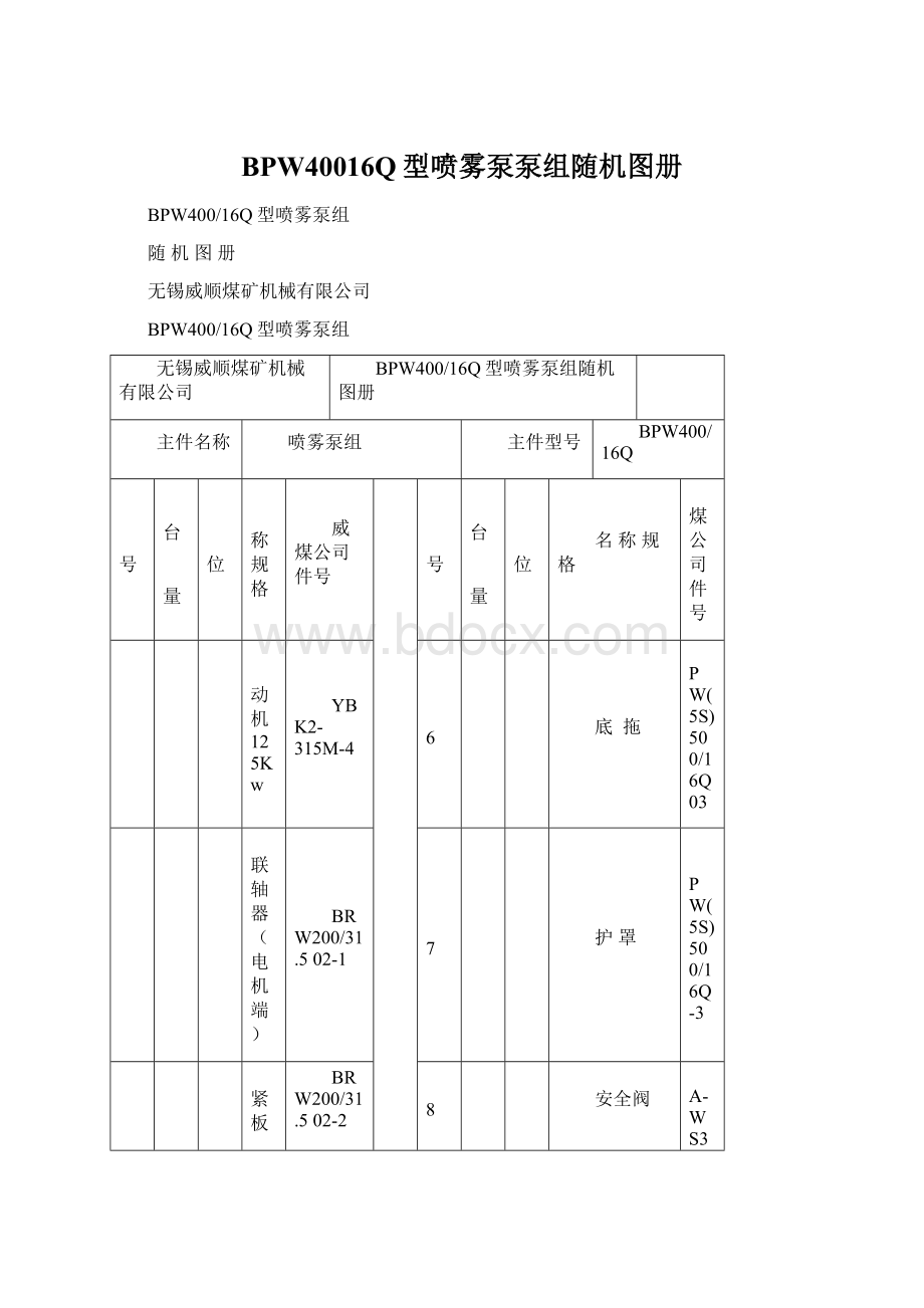 BPW40016Q型喷雾泵泵组随机图册.docx_第1页