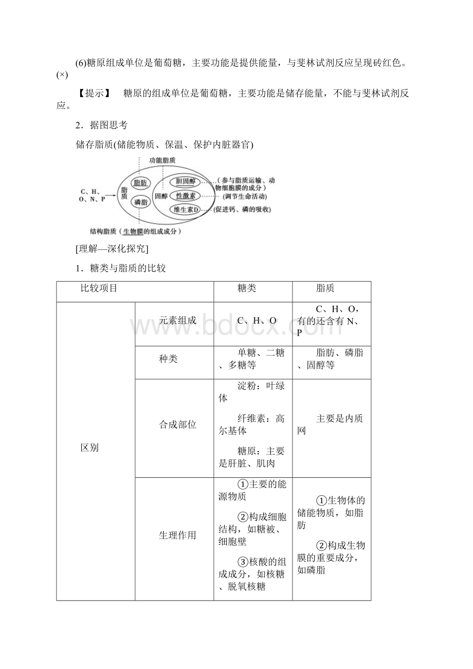 版高考生物一轮复习 第1单元 细胞的化学组成 第2讲 细胞中的大分子糖类脂质和核酸学案.docx_第3页