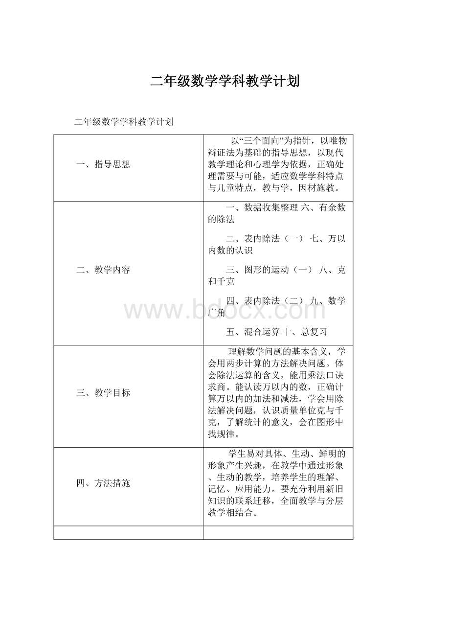 二年级数学学科教学计划.docx_第1页