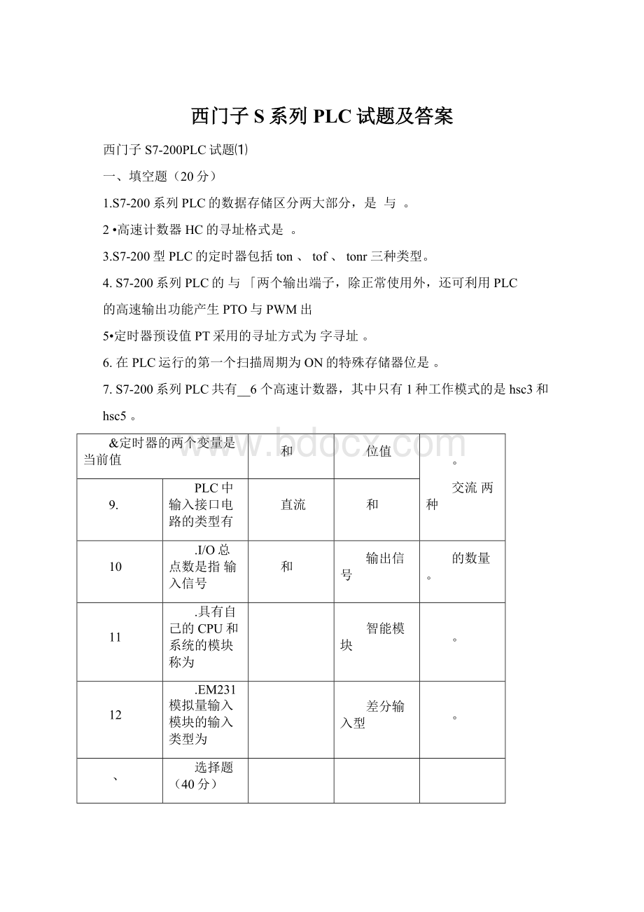 西门子S系列PLC试题及答案.docx_第1页