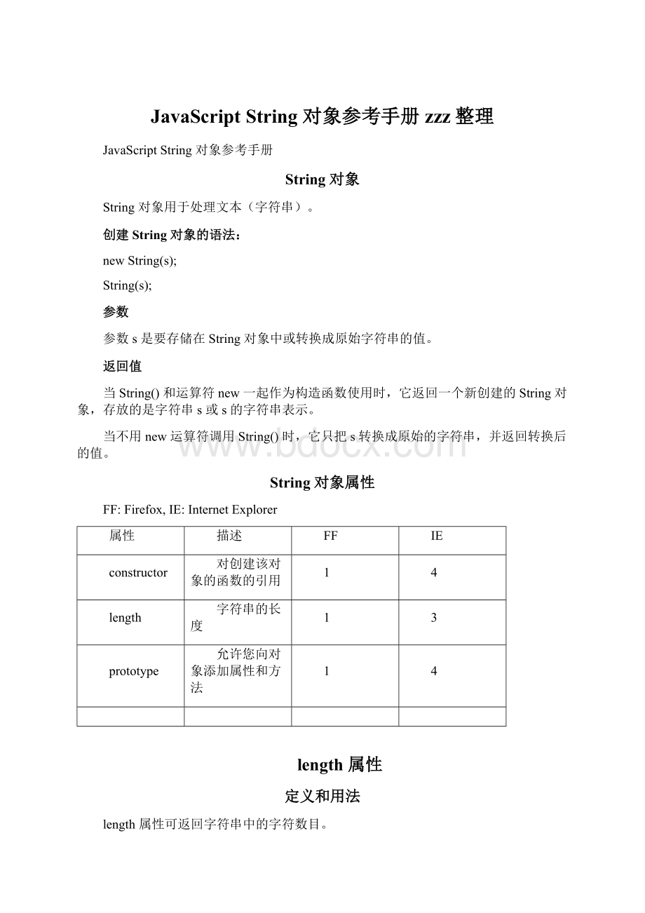 JavaScript String 对象参考手册zzz整理Word下载.docx_第1页