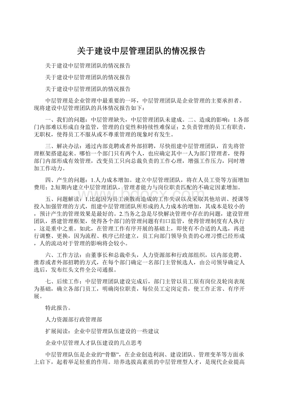 关于建设中层管理团队的情况报告.docx