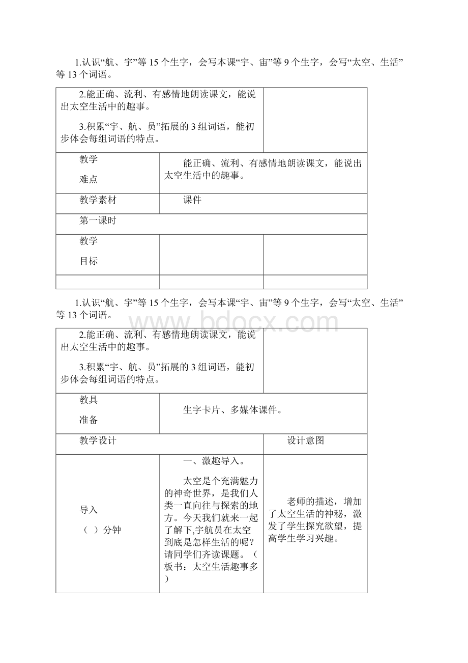 春部编版语文二年级下册 18 太空生活趣事多 教案Word文档下载推荐.docx_第2页