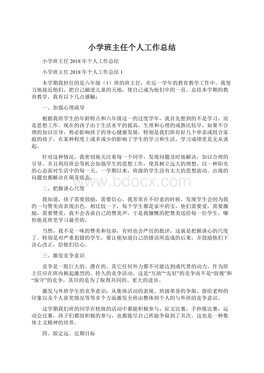 小学班主任个人工作总结.docx