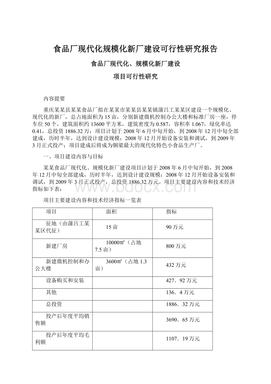 食品厂现代化规模化新厂建设可行性研究报告.docx_第1页