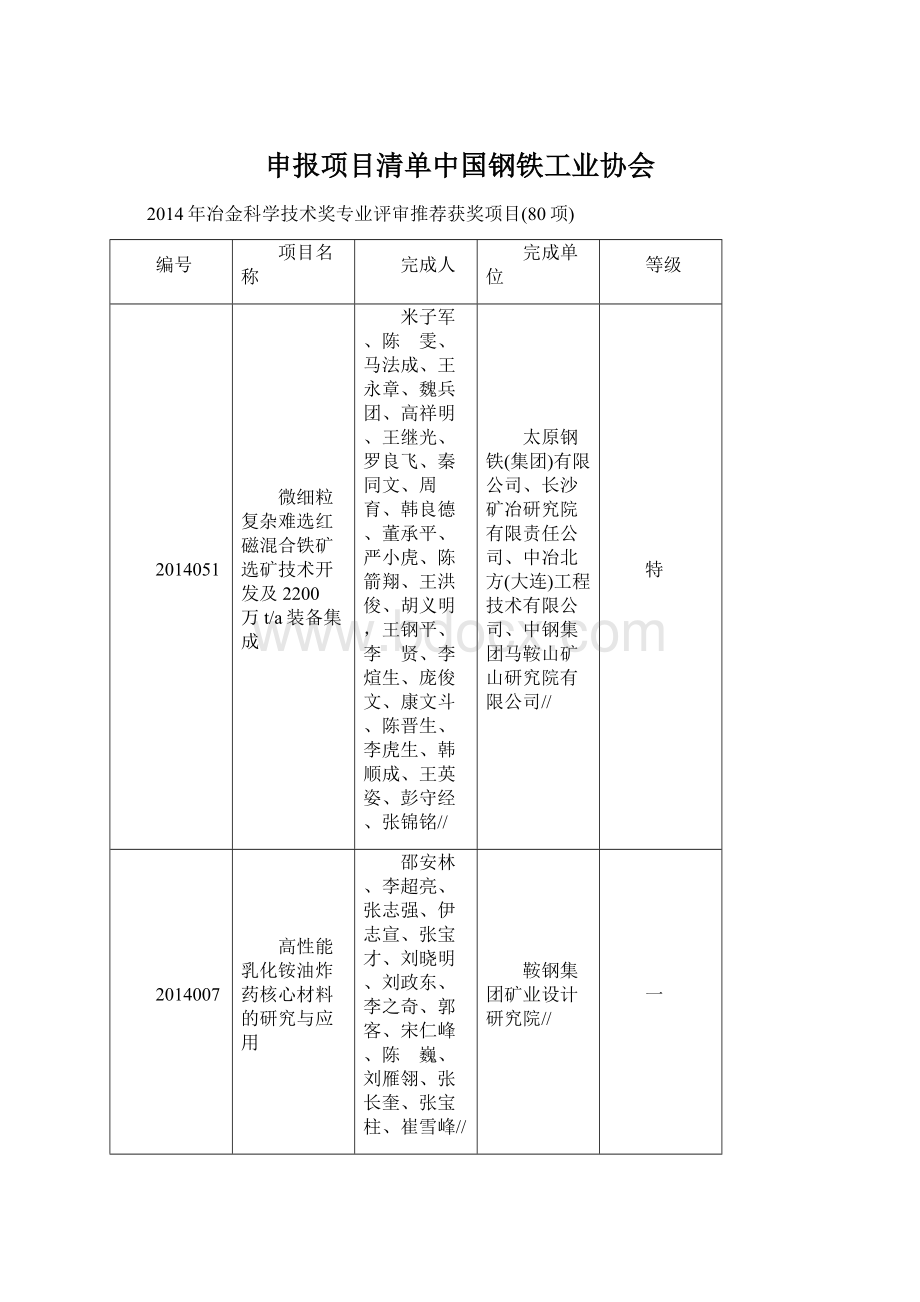 申报项目清单中国钢铁工业协会Word下载.docx