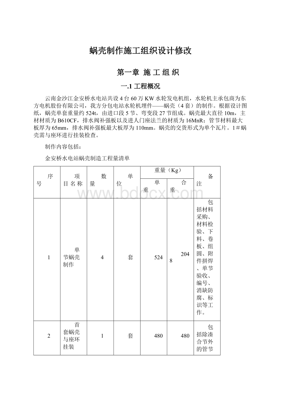 蜗壳制作施工组织设计修改.docx