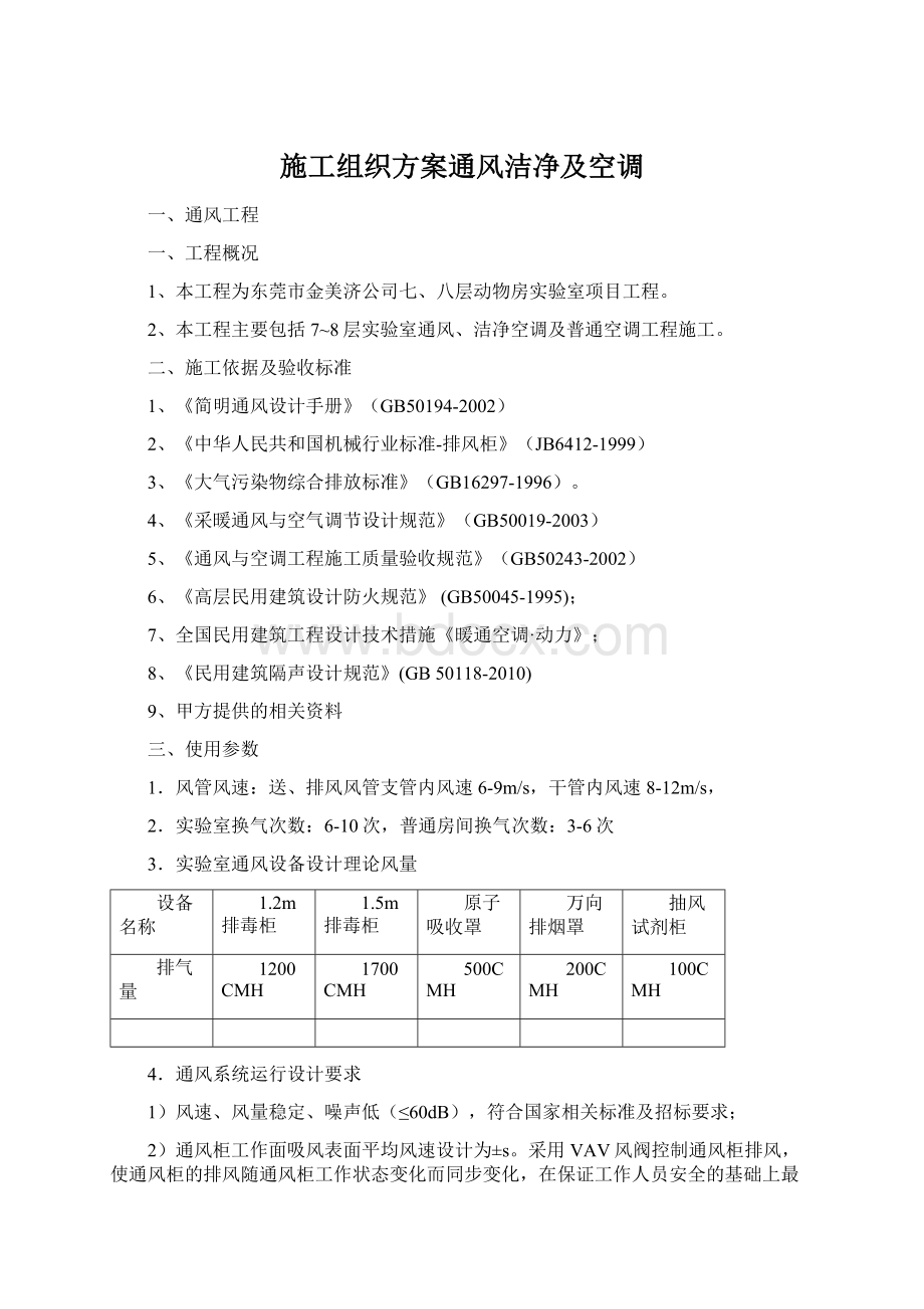 施工组织方案通风洁净及空调Word下载.docx