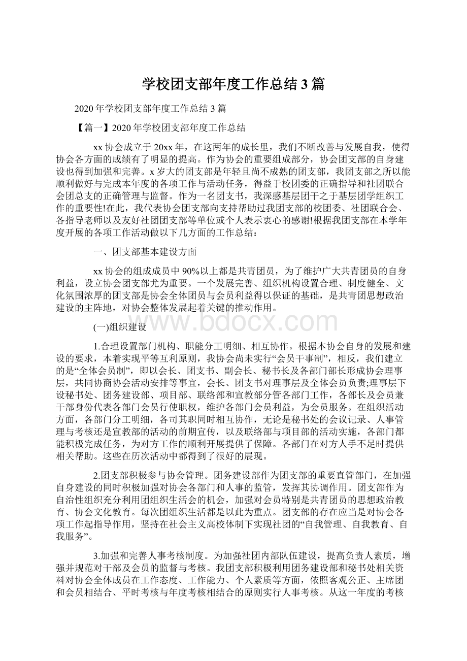 学校团支部年度工作总结3篇Word格式文档下载.docx