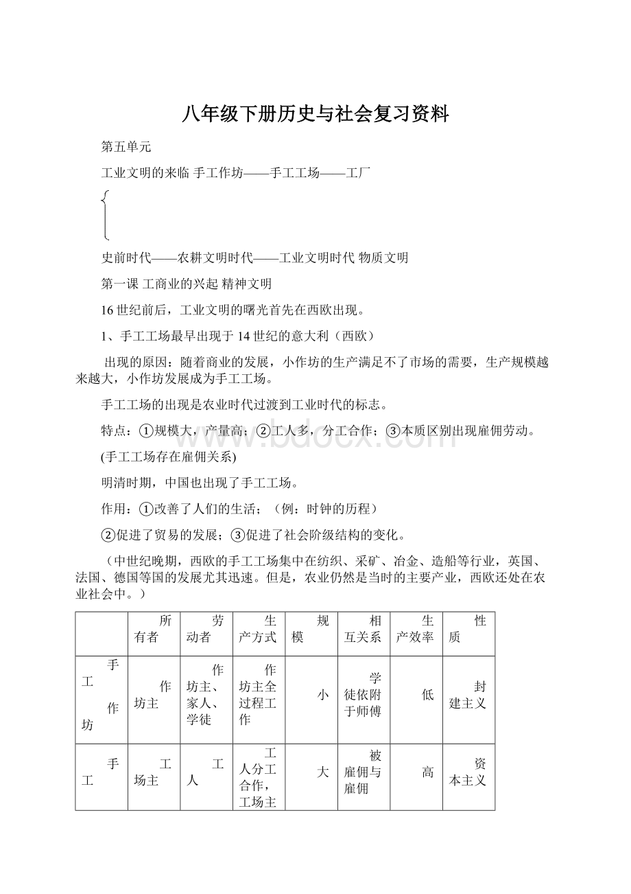 八年级下册历史与社会复习资料Word下载.docx