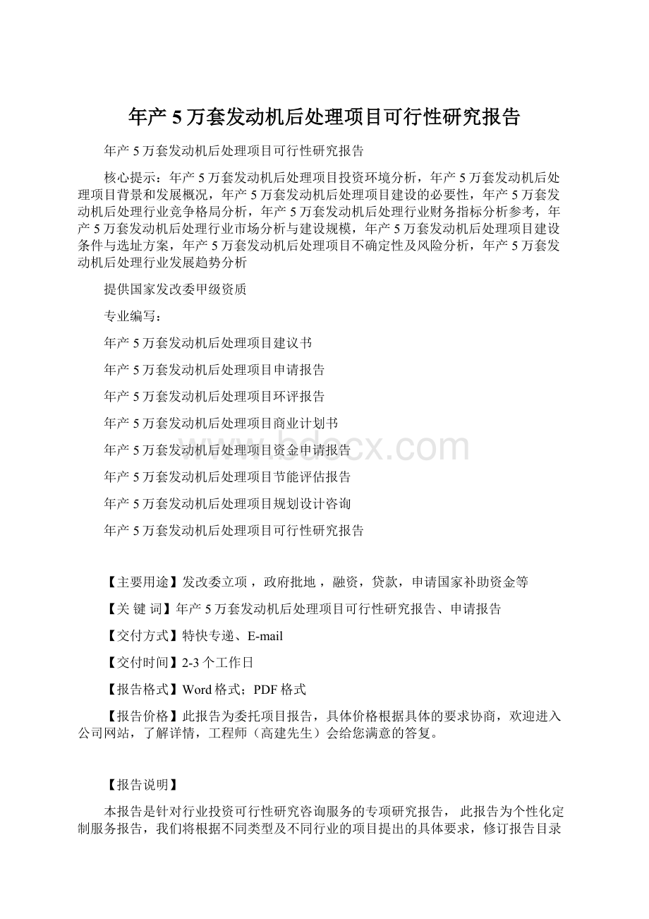 年产5万套发动机后处理项目可行性研究报告.docx_第1页