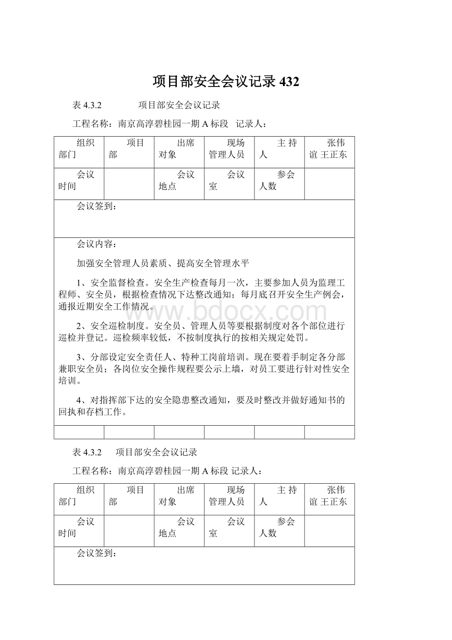 项目部安全会议记录432Word文档格式.docx_第1页