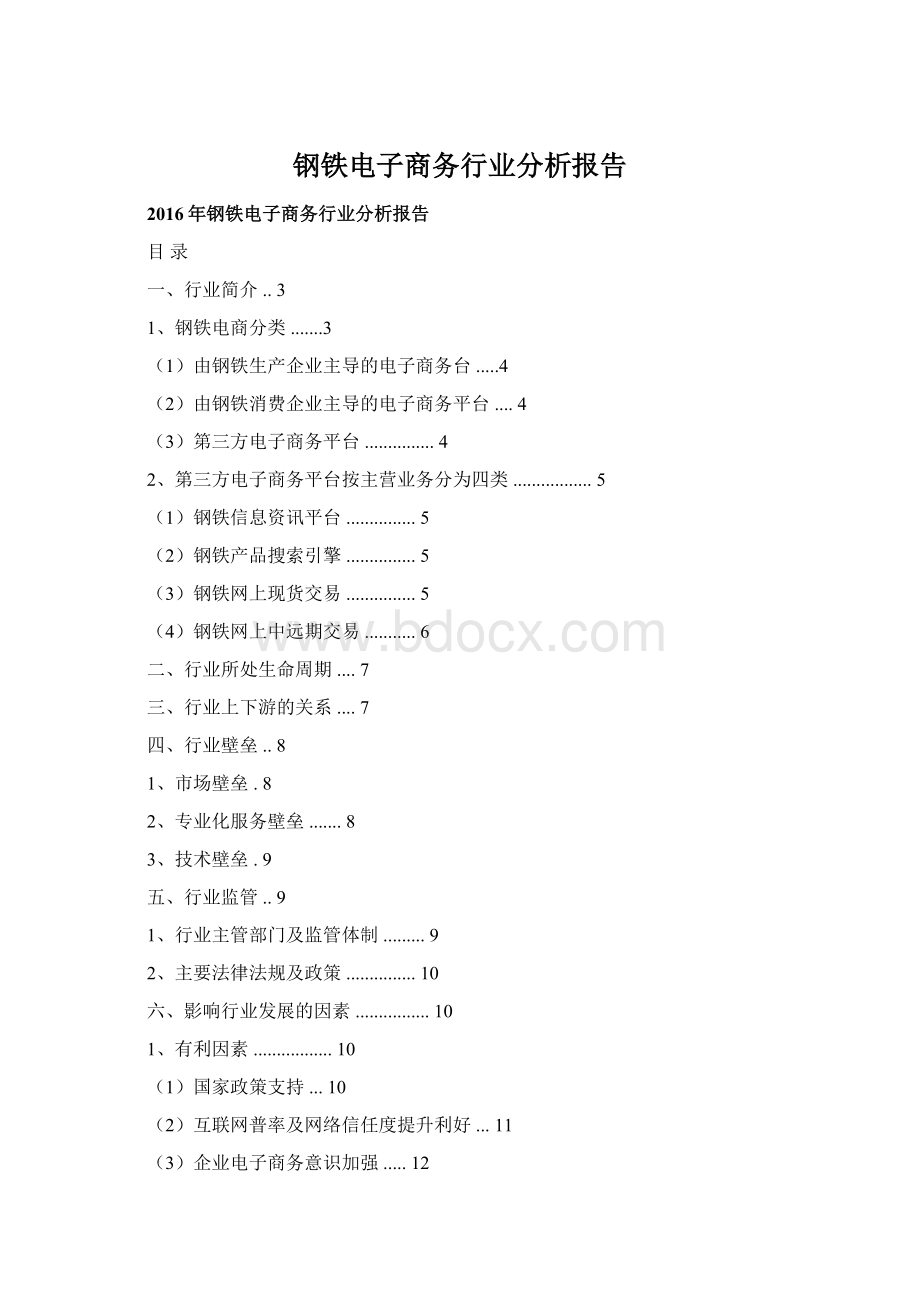 钢铁电子商务行业分析报告Word文档格式.docx