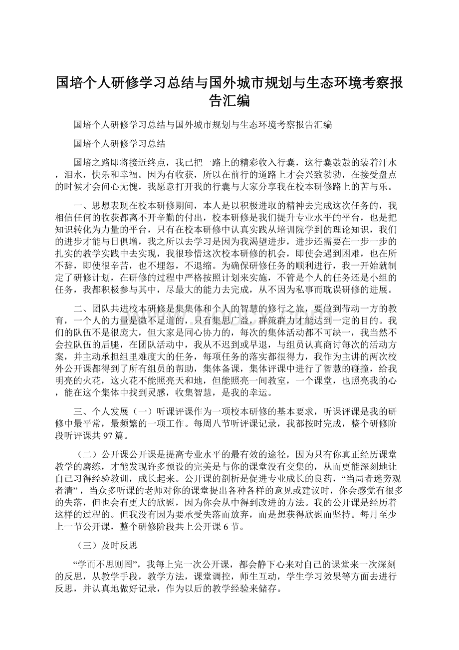 国培个人研修学习总结与国外城市规划与生态环境考察报告汇编Word文件下载.docx_第1页