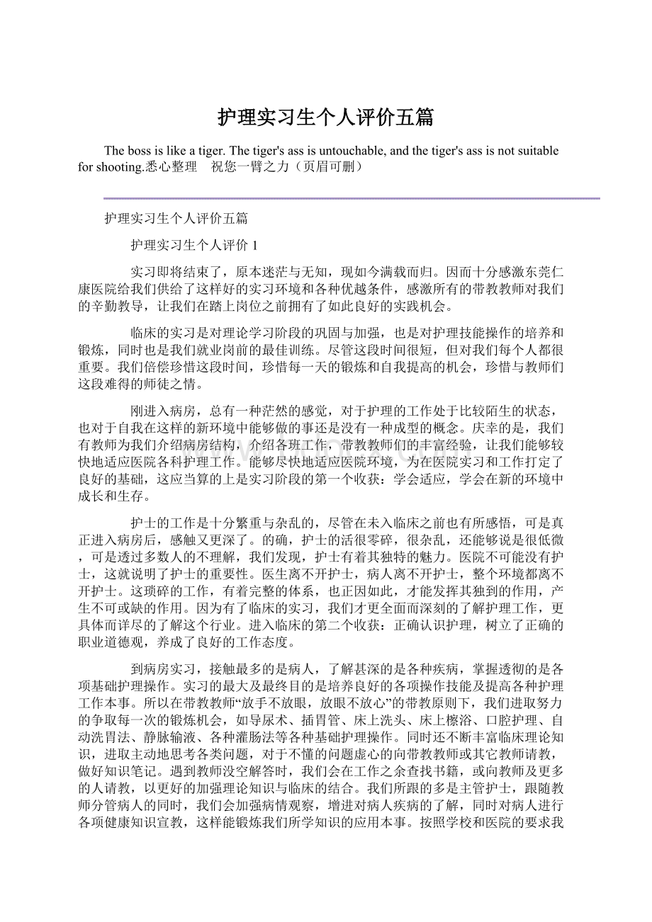 护理实习生个人评价五篇.docx_第1页