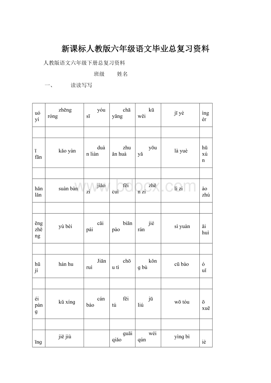 新课标人教版六年级语文毕业总复习资料Word文件下载.docx