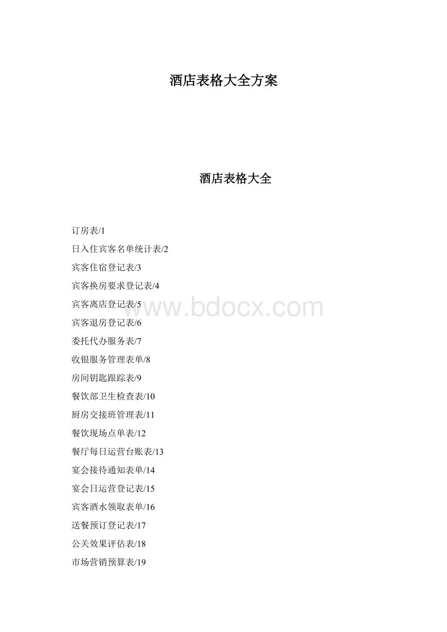 酒店表格大全方案Word下载.docx