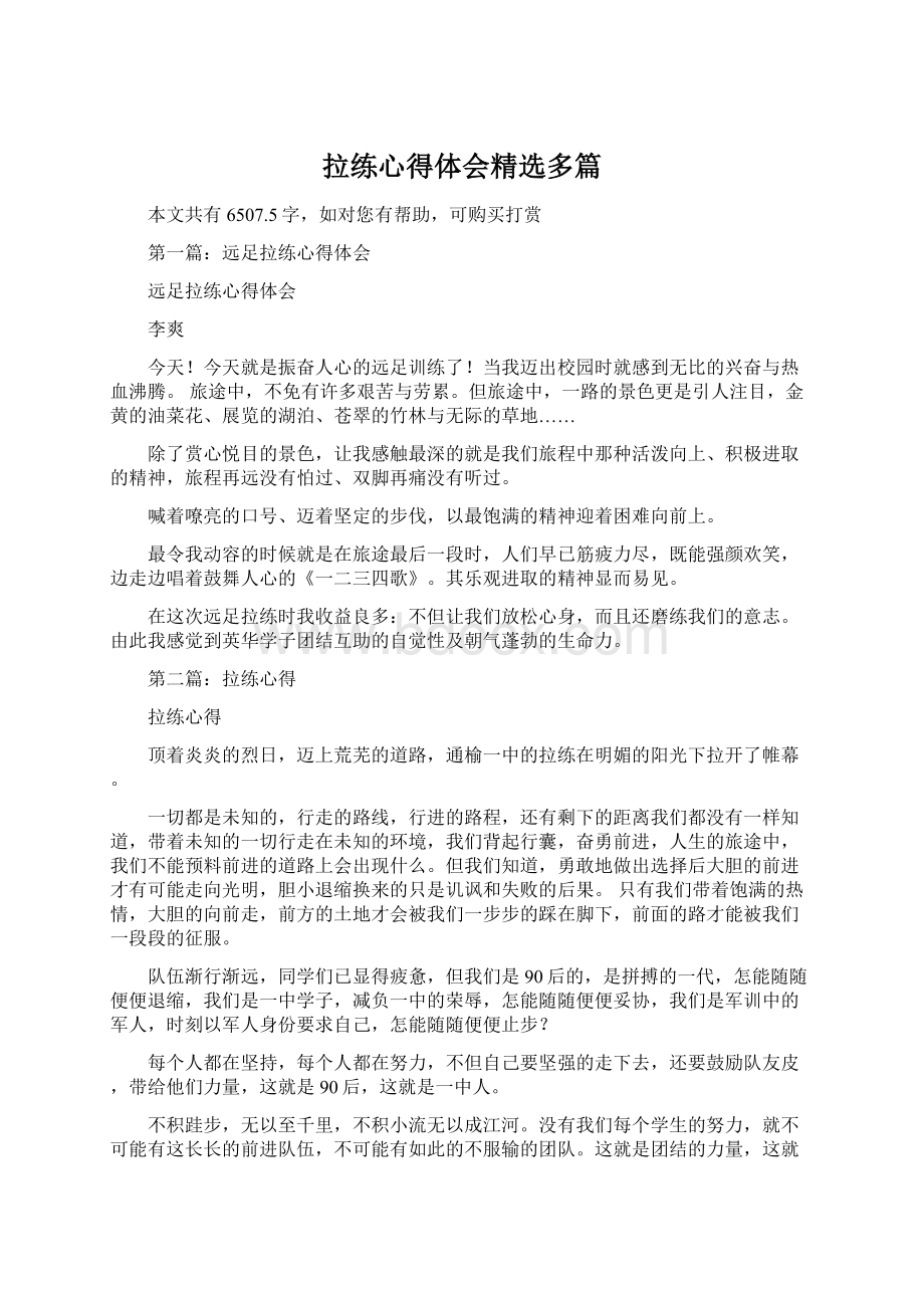 拉练心得体会精选多篇Word文件下载.docx