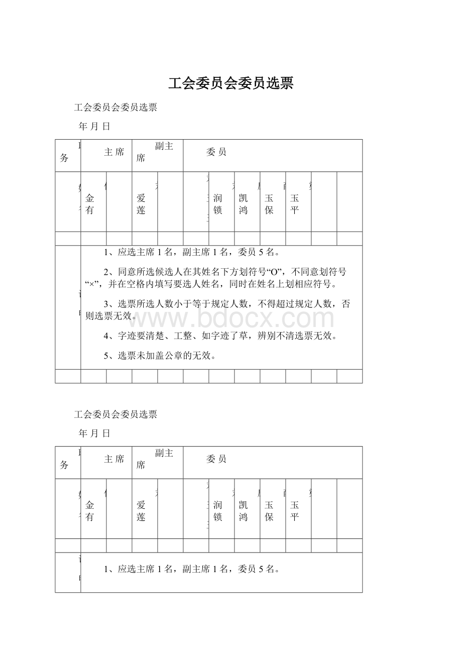 工会委员会委员选票.docx_第1页