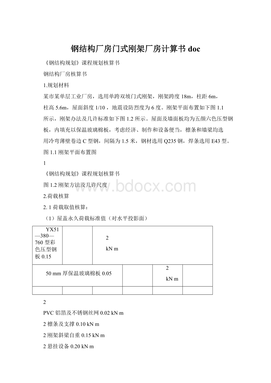 钢结构厂房门式刚架厂房计算书doc.docx_第1页