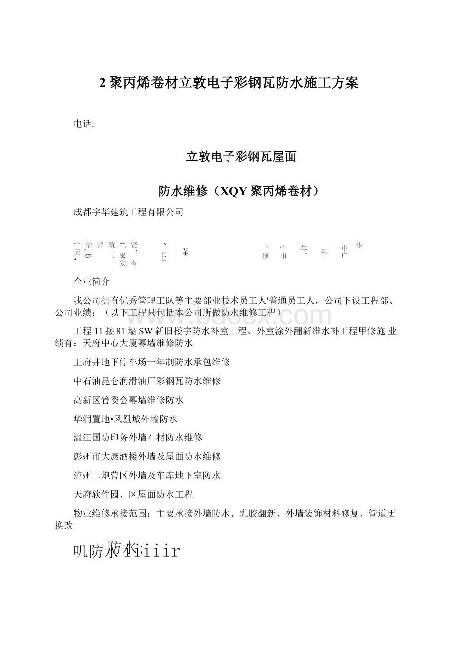 2聚丙烯卷材立敦电子彩钢瓦防水施工方案Word文档格式.docx