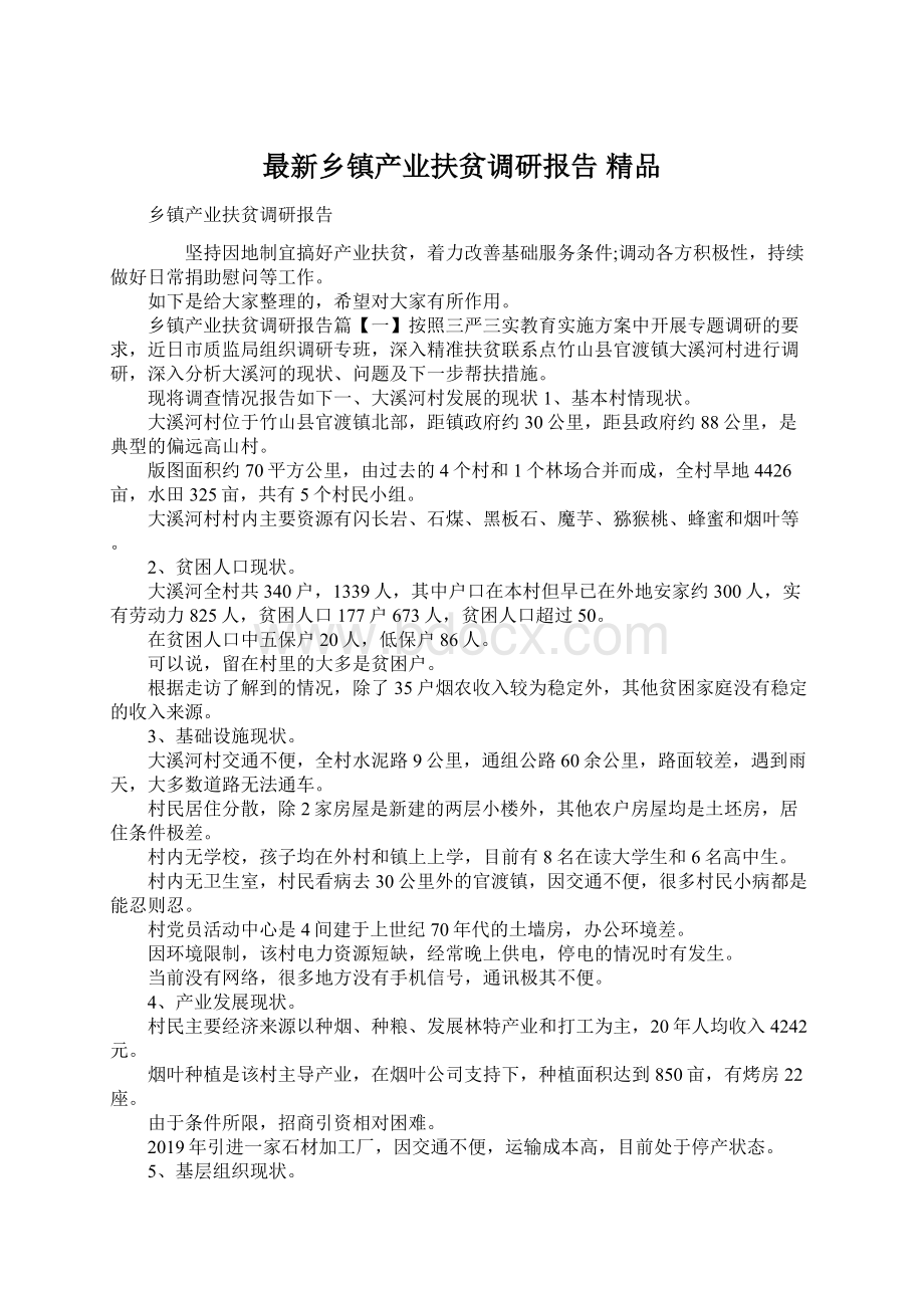 最新乡镇产业扶贫调研报告 精品Word文档格式.docx