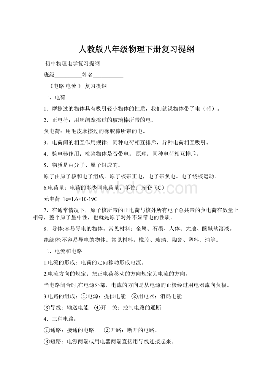 人教版八年级物理下册复习提纲Word文档格式.docx_第1页