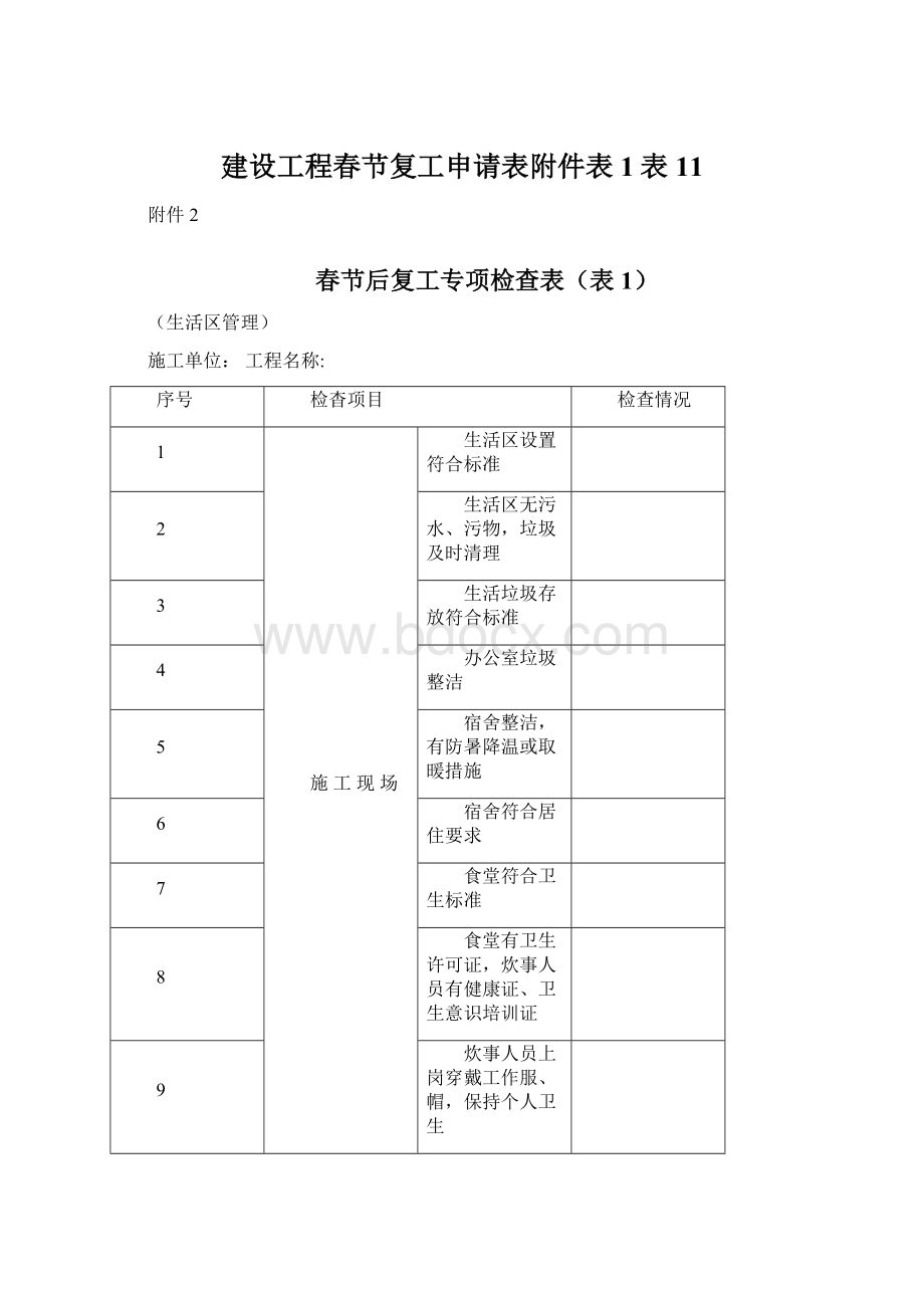 建设工程春节复工申请表附件表1表11Word文件下载.docx_第1页