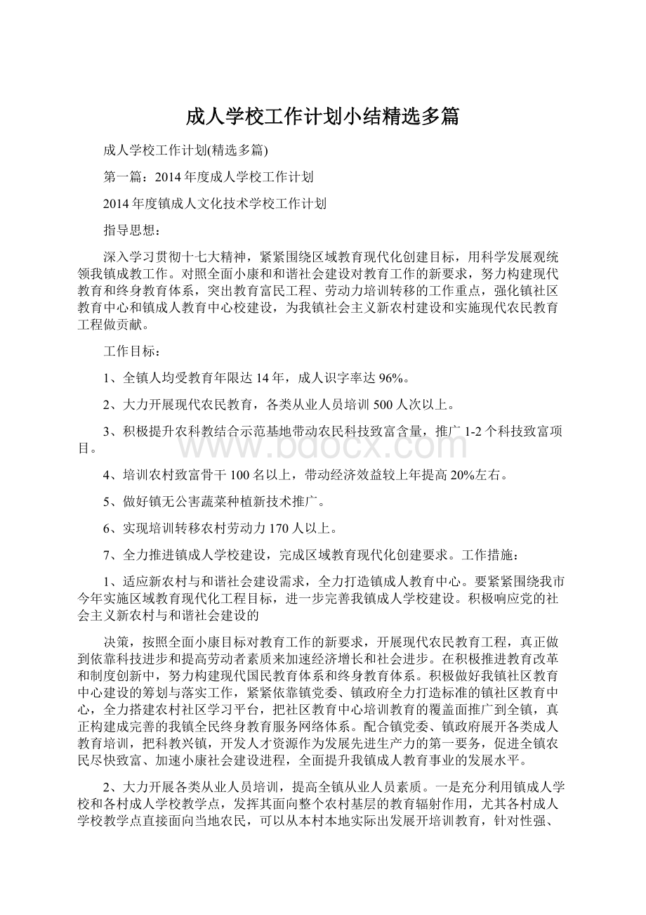 成人学校工作计划小结精选多篇Word文档格式.docx_第1页