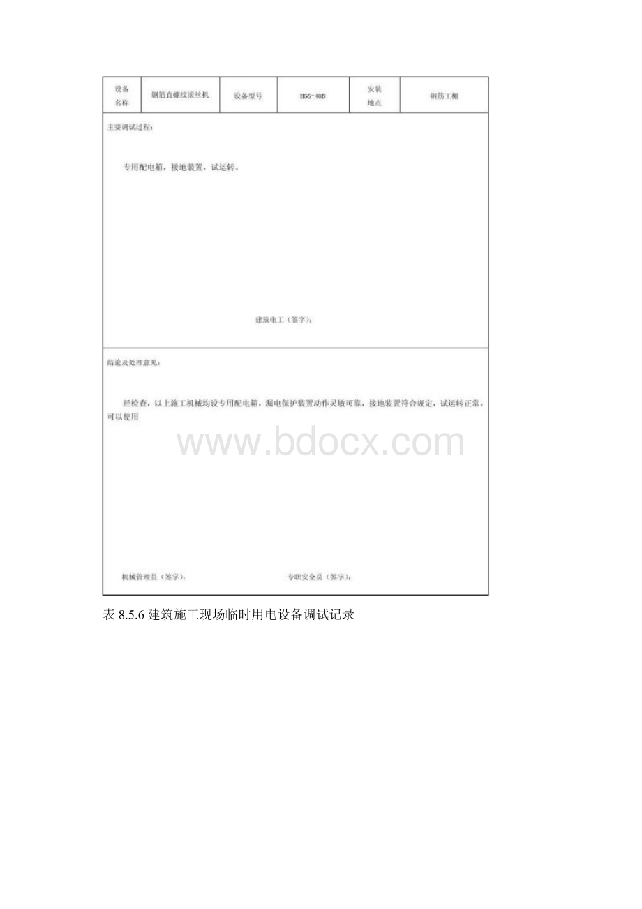 现场临时用电设备调试记录856精Word下载.docx_第3页