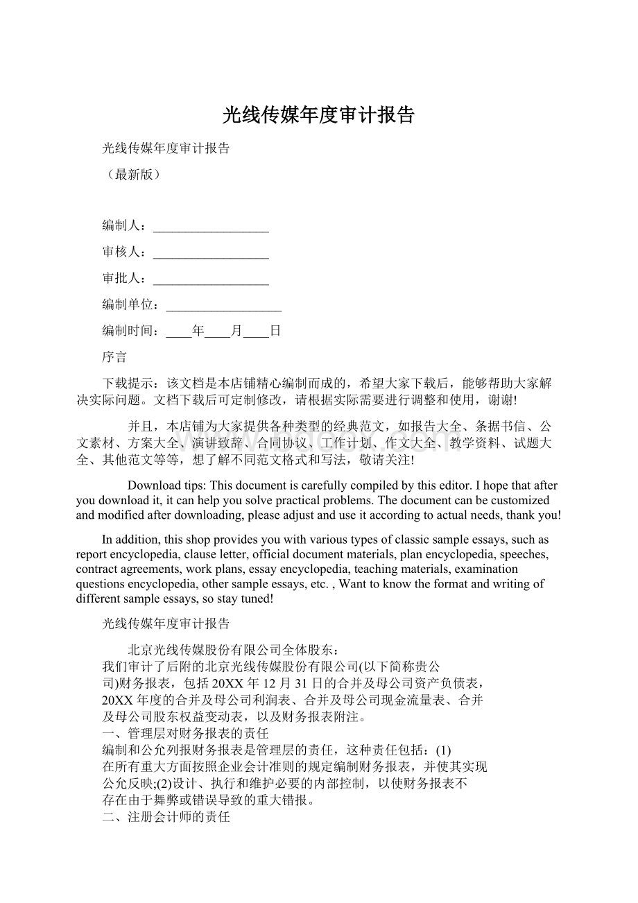 光线传媒年度审计报告Word格式文档下载.docx_第1页