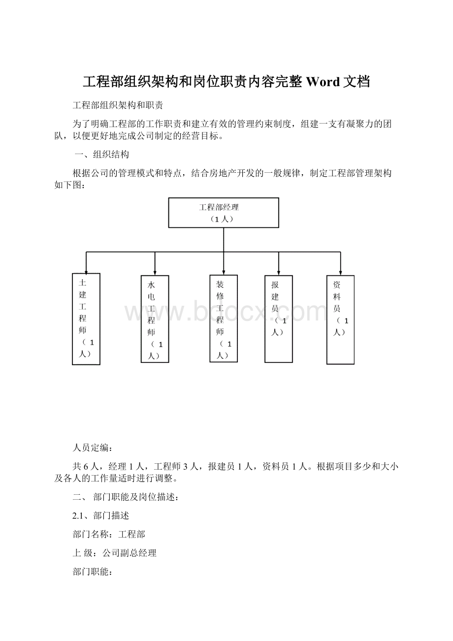 工程部组织架构和岗位职责内容完整Word文档Word文件下载.docx