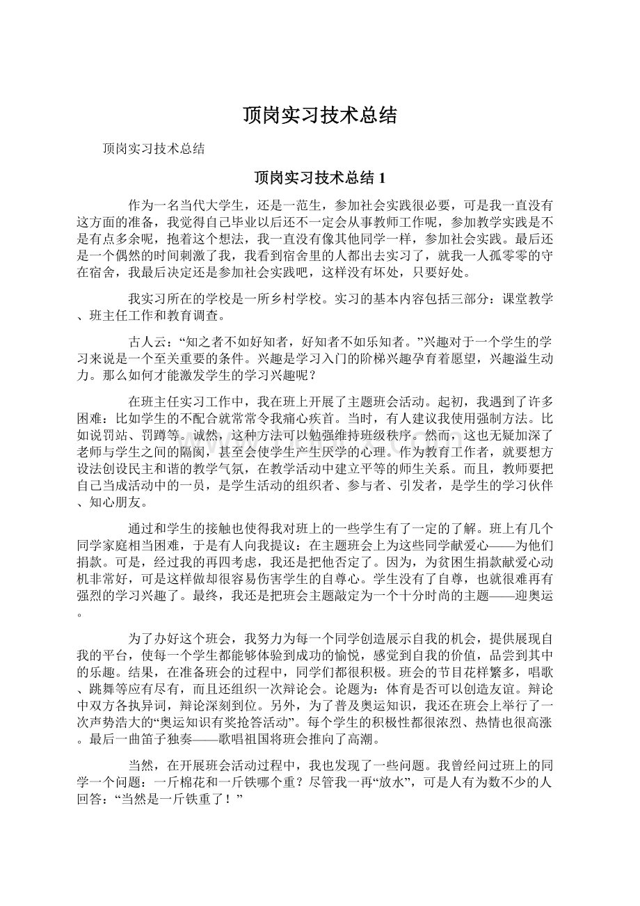 顶岗实习技术总结文档格式.docx