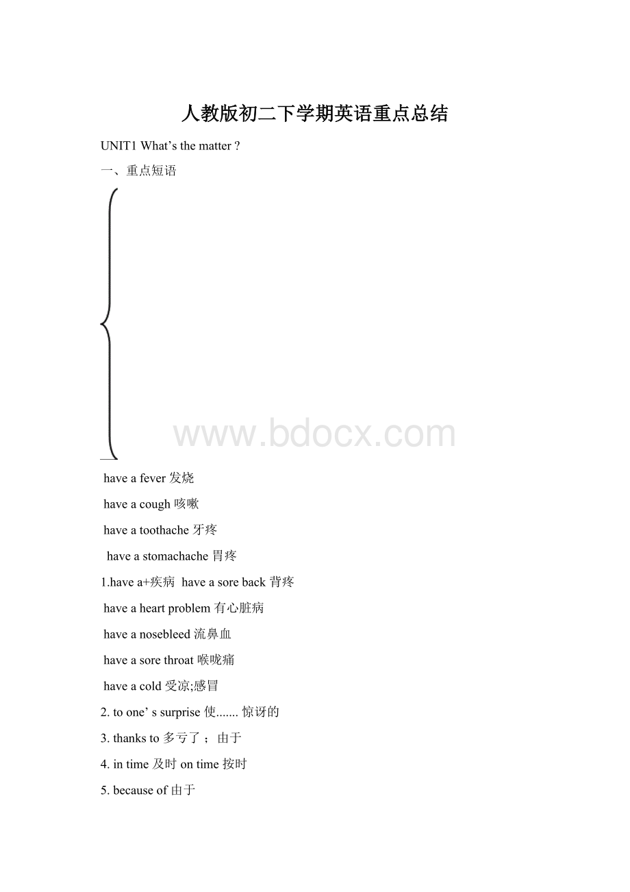 人教版初二下学期英语重点总结.docx