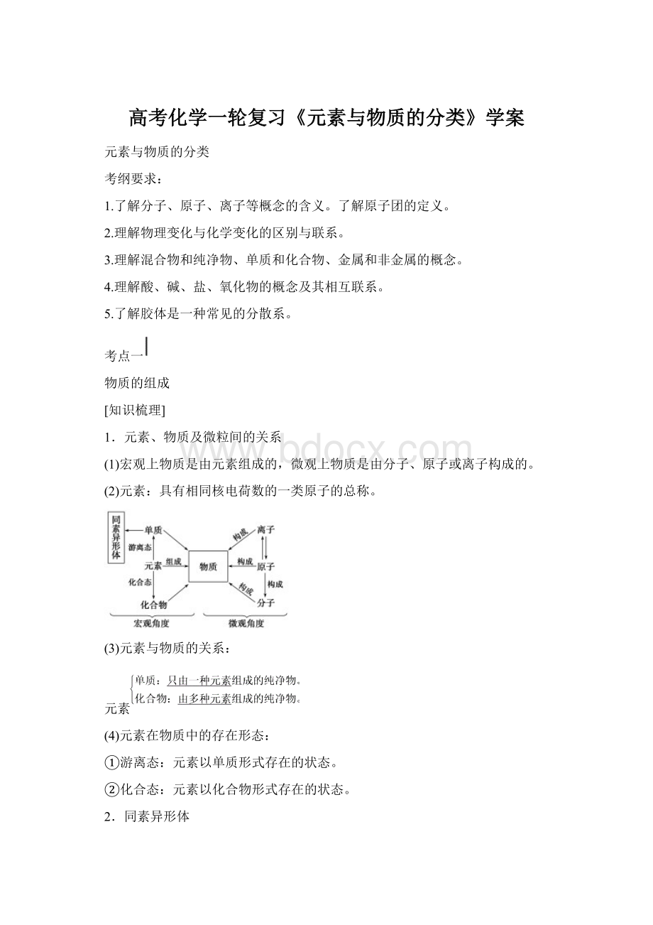 高考化学一轮复习《元素与物质的分类》学案Word格式.docx