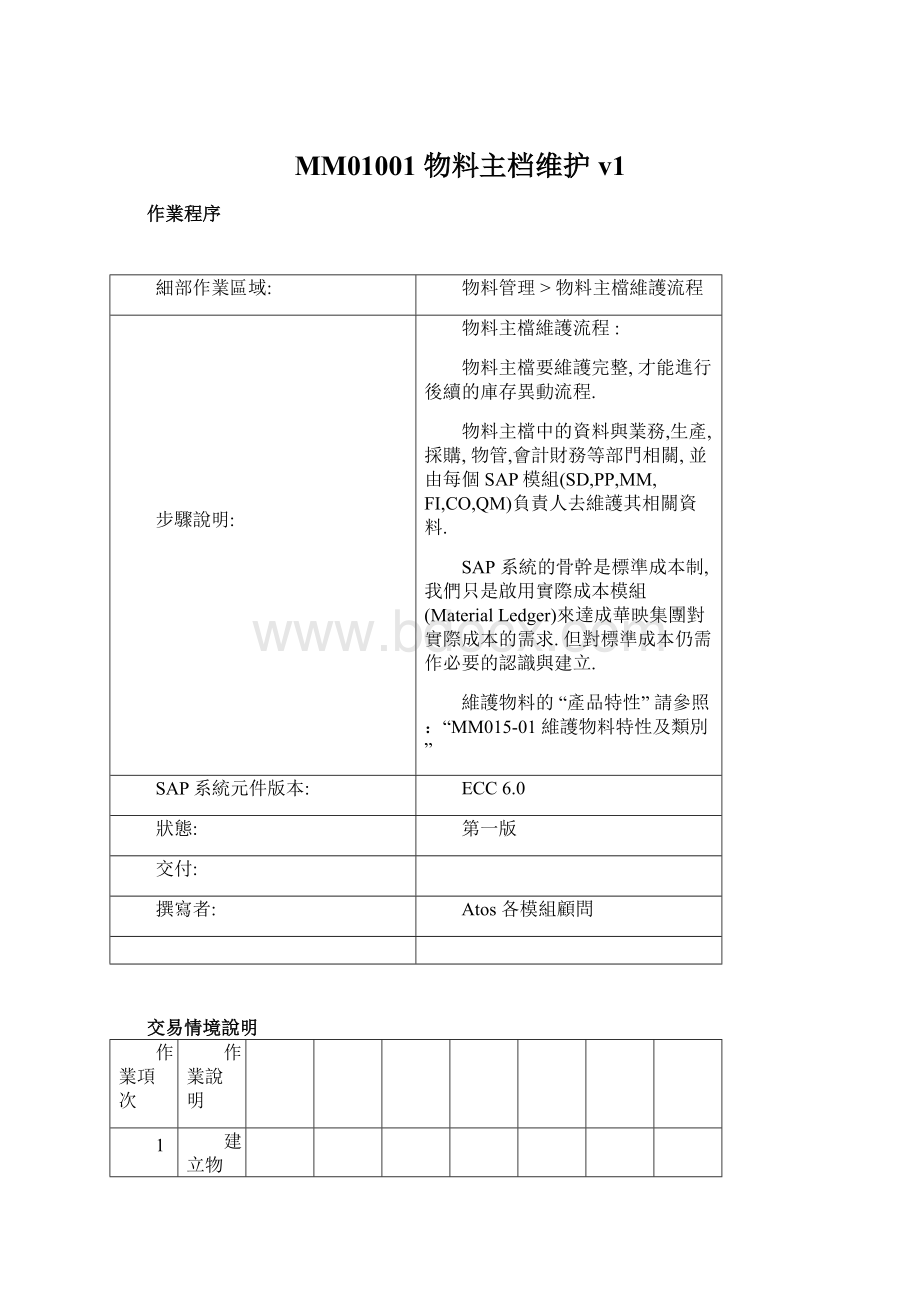 MM01001 物料主档维护v1Word下载.docx_第1页