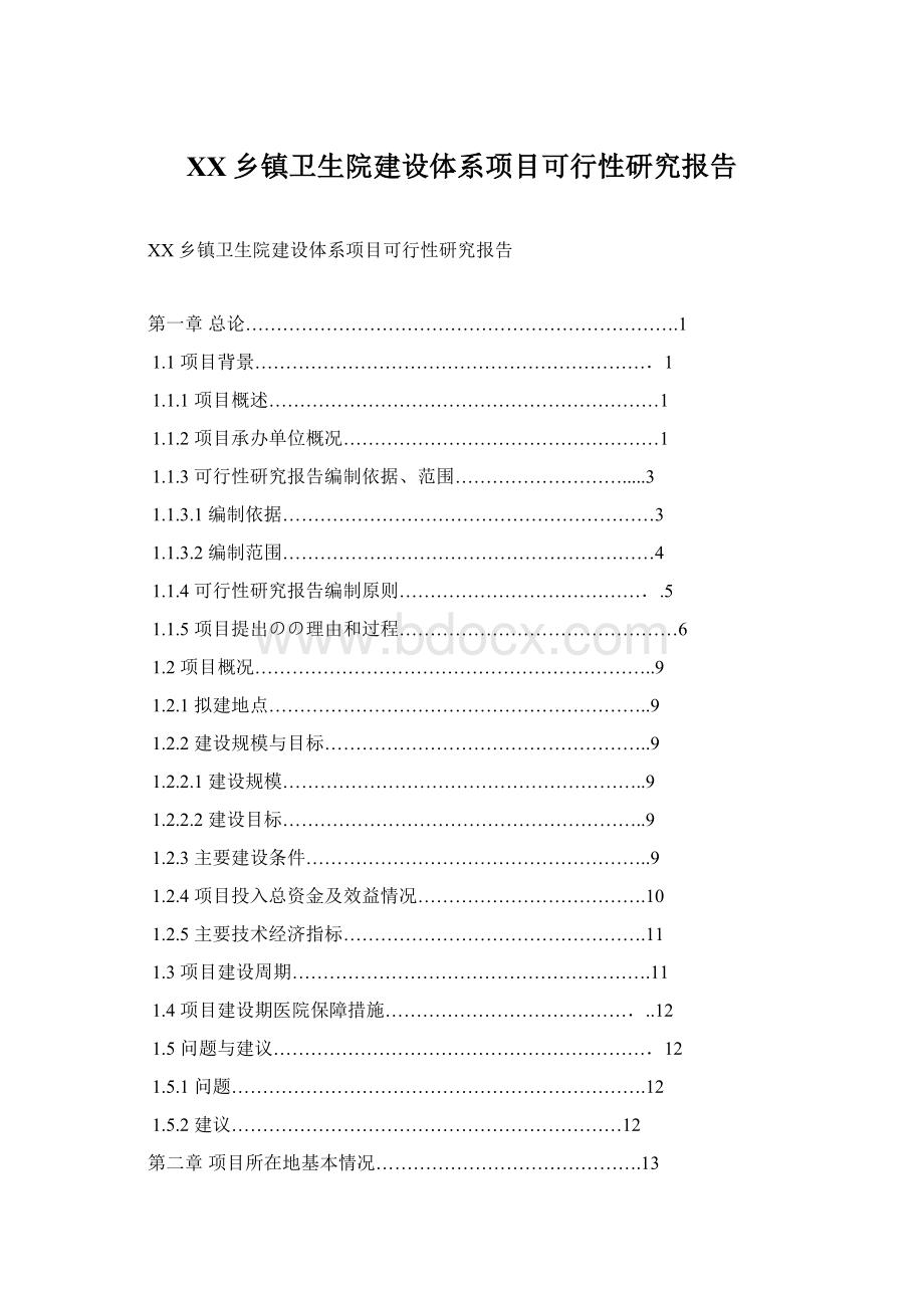 XX乡镇卫生院建设体系项目可行性研究报告Word格式.docx