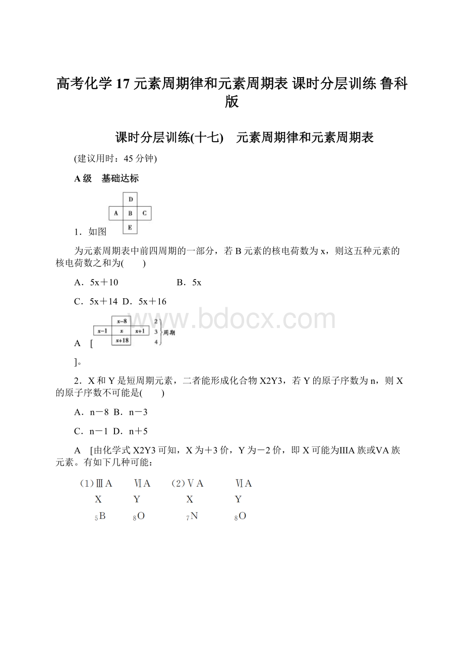 高考化学17 元素周期律和元素周期表 课时分层训练 鲁科版.docx_第1页