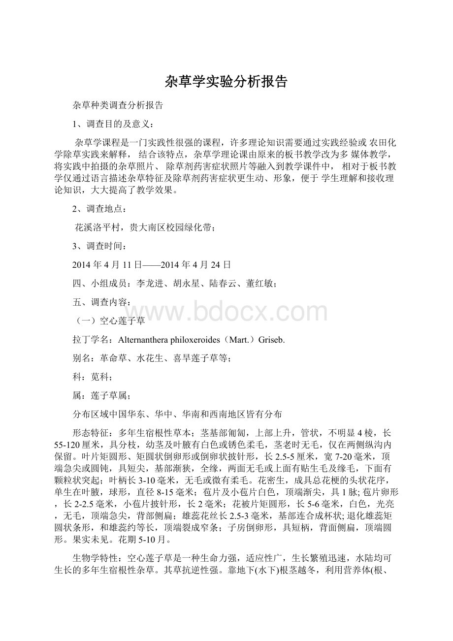 杂草学实验分析报告Word格式文档下载.docx