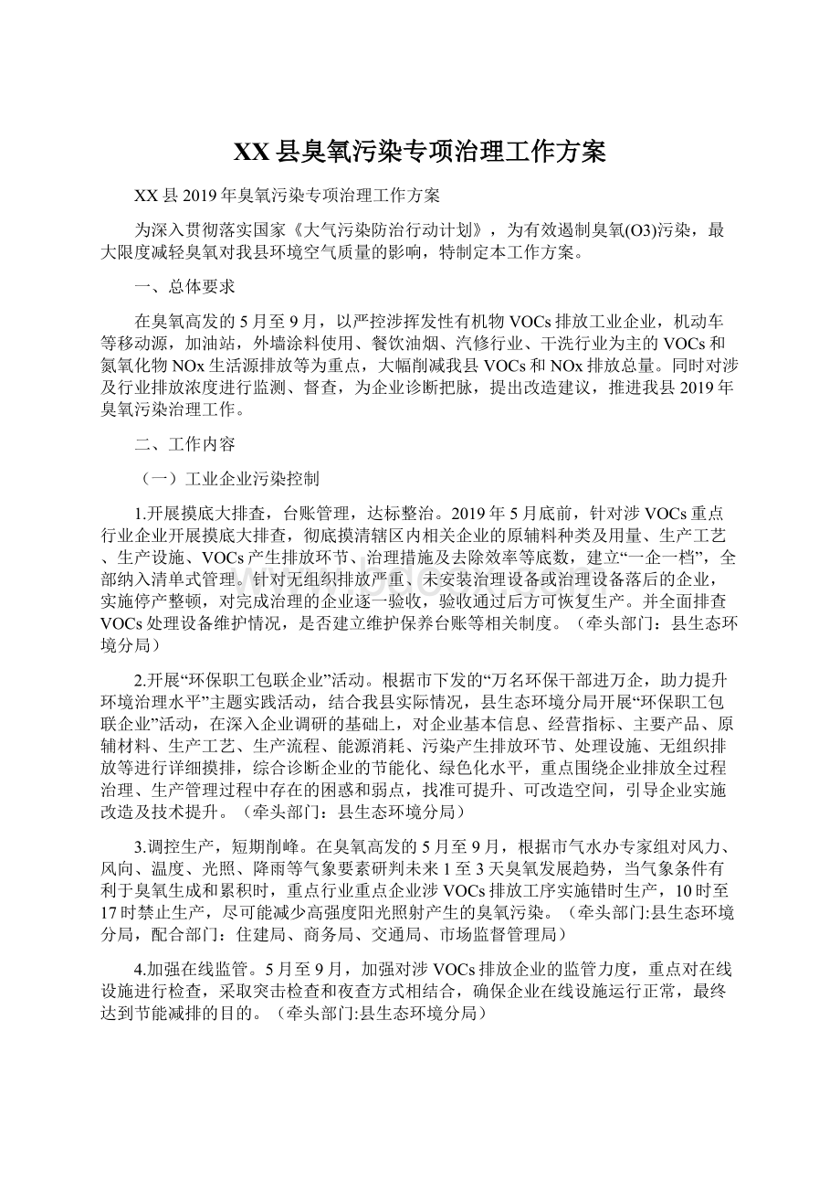 XX县臭氧污染专项治理工作方案.docx