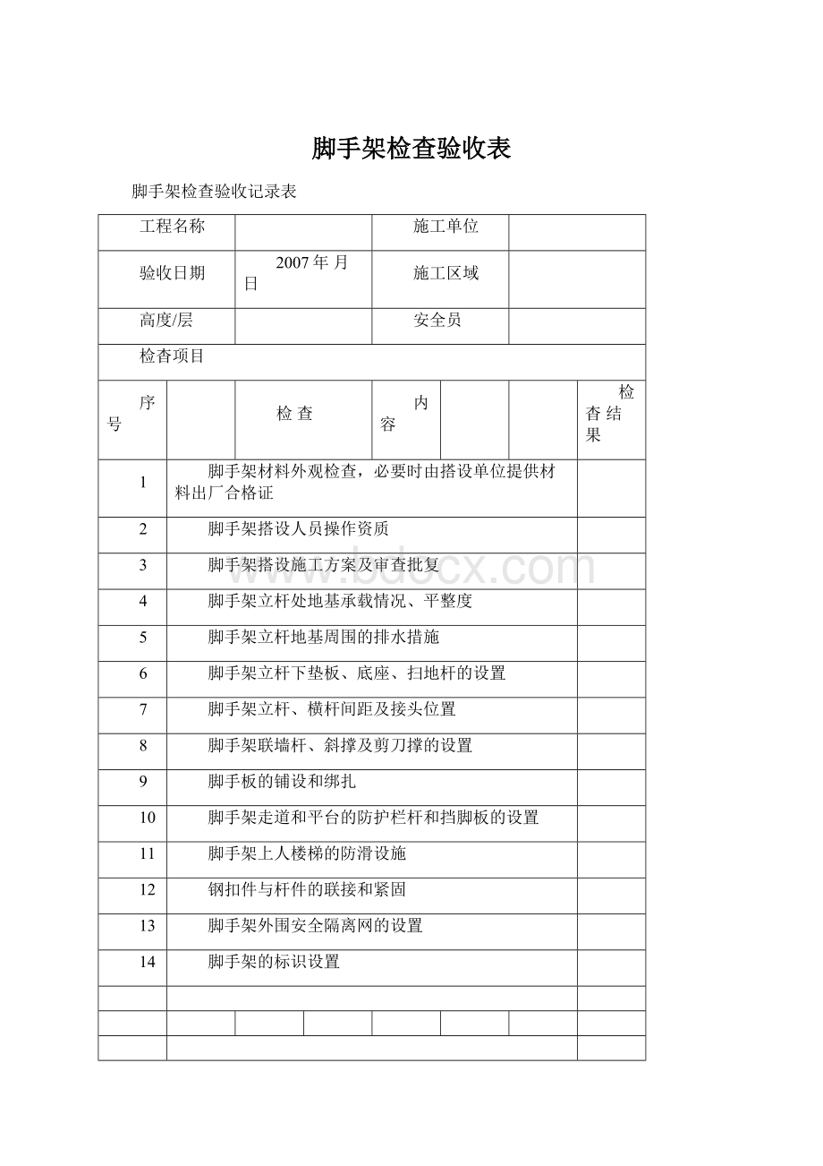 脚手架检查验收表Word格式文档下载.docx