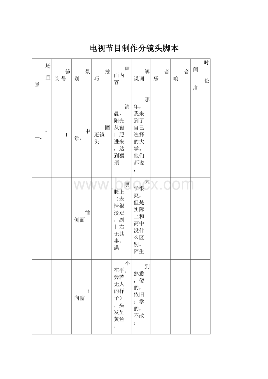 电视节目制作分镜头脚本.docx_第1页